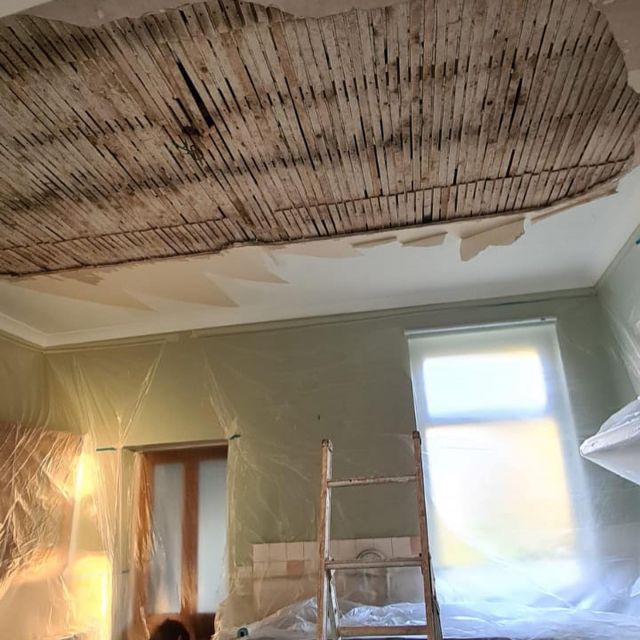 ceiling with collapsed plaster